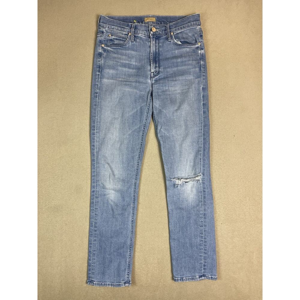 Mother Jeans Womens 25 Blue The‎ Mid Rise Dazzler Ankle Distressed Embroidered
